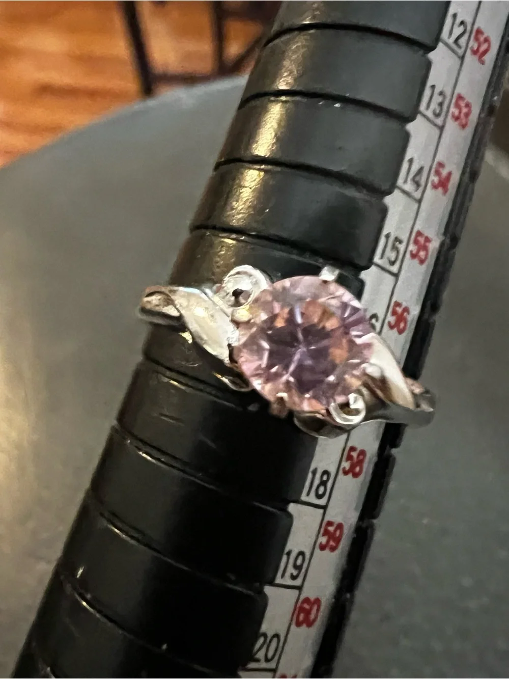 Silver 925 Floral Solitaire Ring with Light Pink Stone
